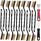 Jikvmis 12 Pcs Mini Brass Brush Set, Brass Scratch Brush with Curved Handle | Cleaning Weld Slag and Rust
