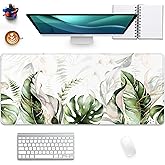 Green Tropical Leaves Mouse Pad Desk Pad,Green Sage Plant Extended Gaming Mouse Mat with Stitched Edges Non-Slip Waterproof Rubber Base Mous Mat for Office Home Game Desk Pad(27.5X11.8 in)
