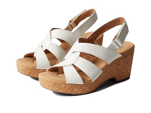 Clarks Giselle Beach Wedge Sandal, White Leather, 10 Medium