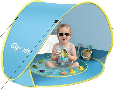 Glymnis Pop Up Baby Beach Tent UV Protection Sun Shelter with Mini Pool