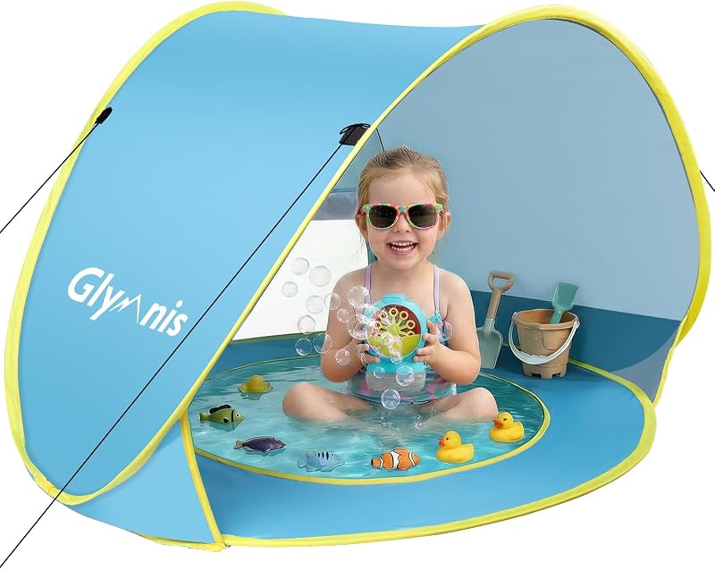 Glymnis Pop Up Baby Beach Tent UV Protection Sun Shelter with Mini Pool