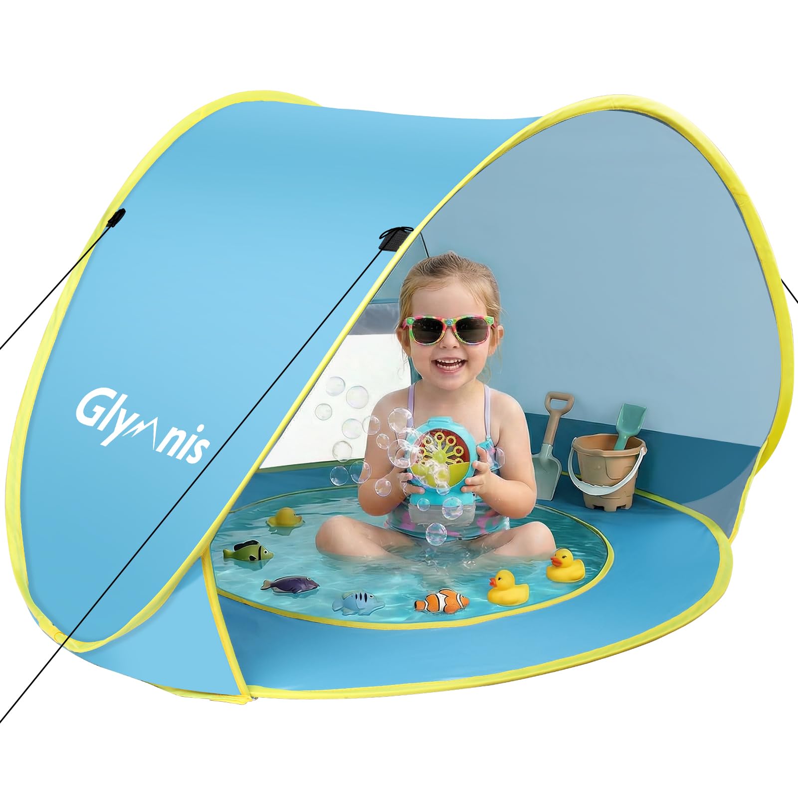 Glymnis Pop Up Baby Beach Tent, Portable UV Protection Beach Sun Shelter with Little Pool, Lightweight Sun Shade Tent for Babies Garden, Picnic