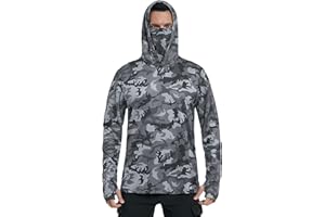 FISHEAL Men's Performance Fishing Hoodie Shirt - UPF 50+ Sun Protection Long Sleeve Thumbholes Shirts with Neck Gaiter