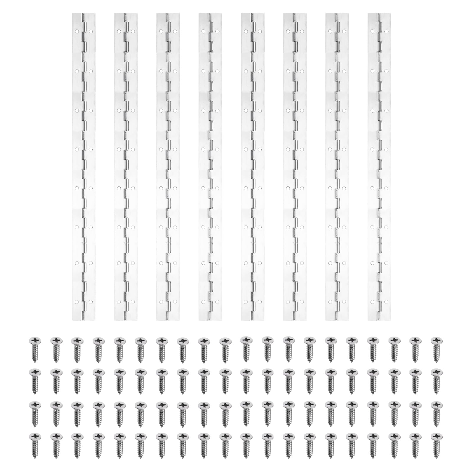 PATIKIL 16x1.2 Inch Piano Hinge,8 Pcs 304 Stainless Steel Continuous Hinge with Holes for Piano Gate Door Wooden Storage Box Cabinet Boat,Silver