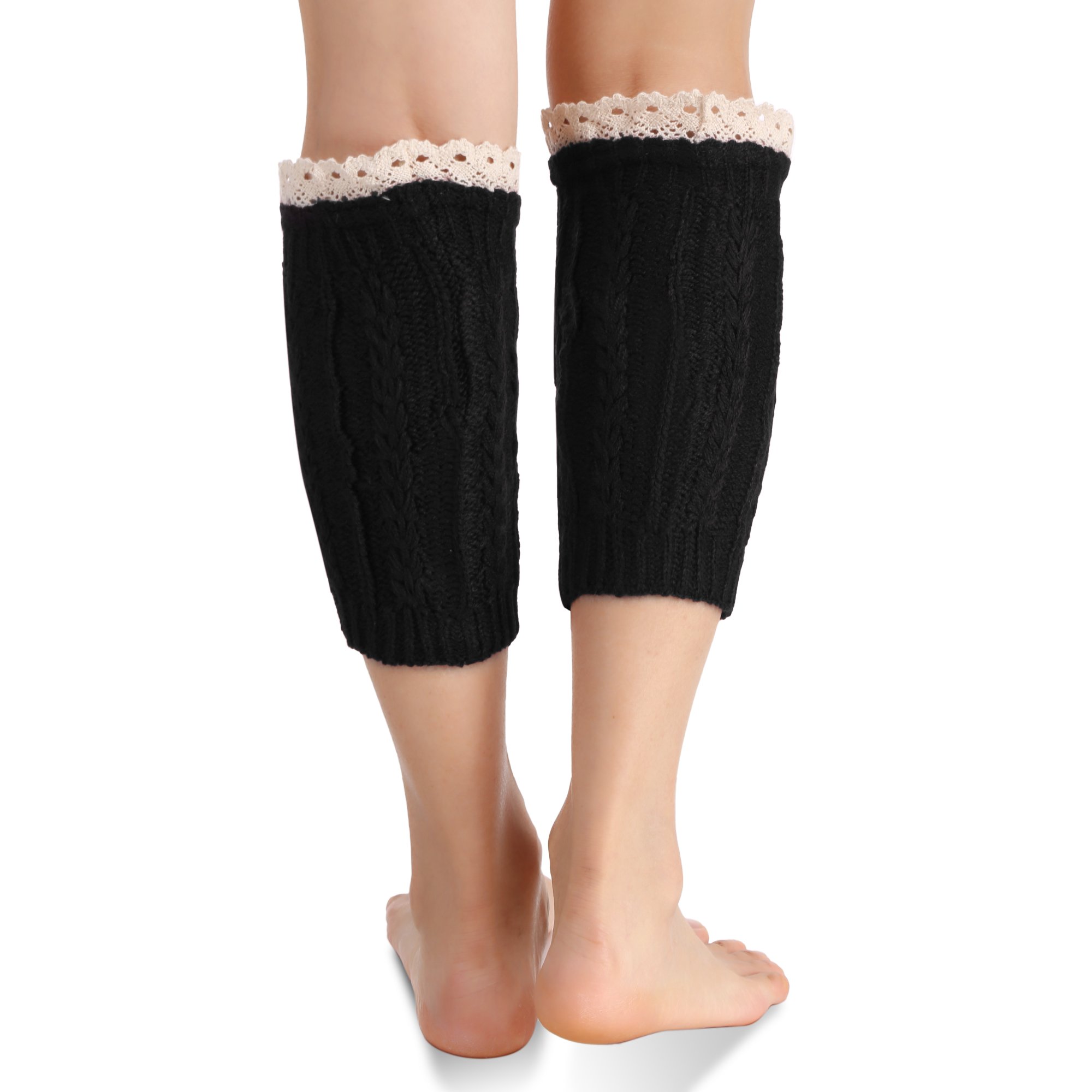 Avidlove Women Socks Knit Crochet Boot Cuffs Hollow Out Leg Warmers with Lace Trim Dark Gray