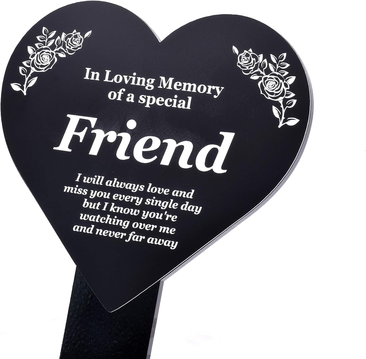 Special Friend Memorial Remembrance Plaque Stake, HEART SHAPE, Black and White, Waterproof, Outdoor, Grave Marker, Tribute