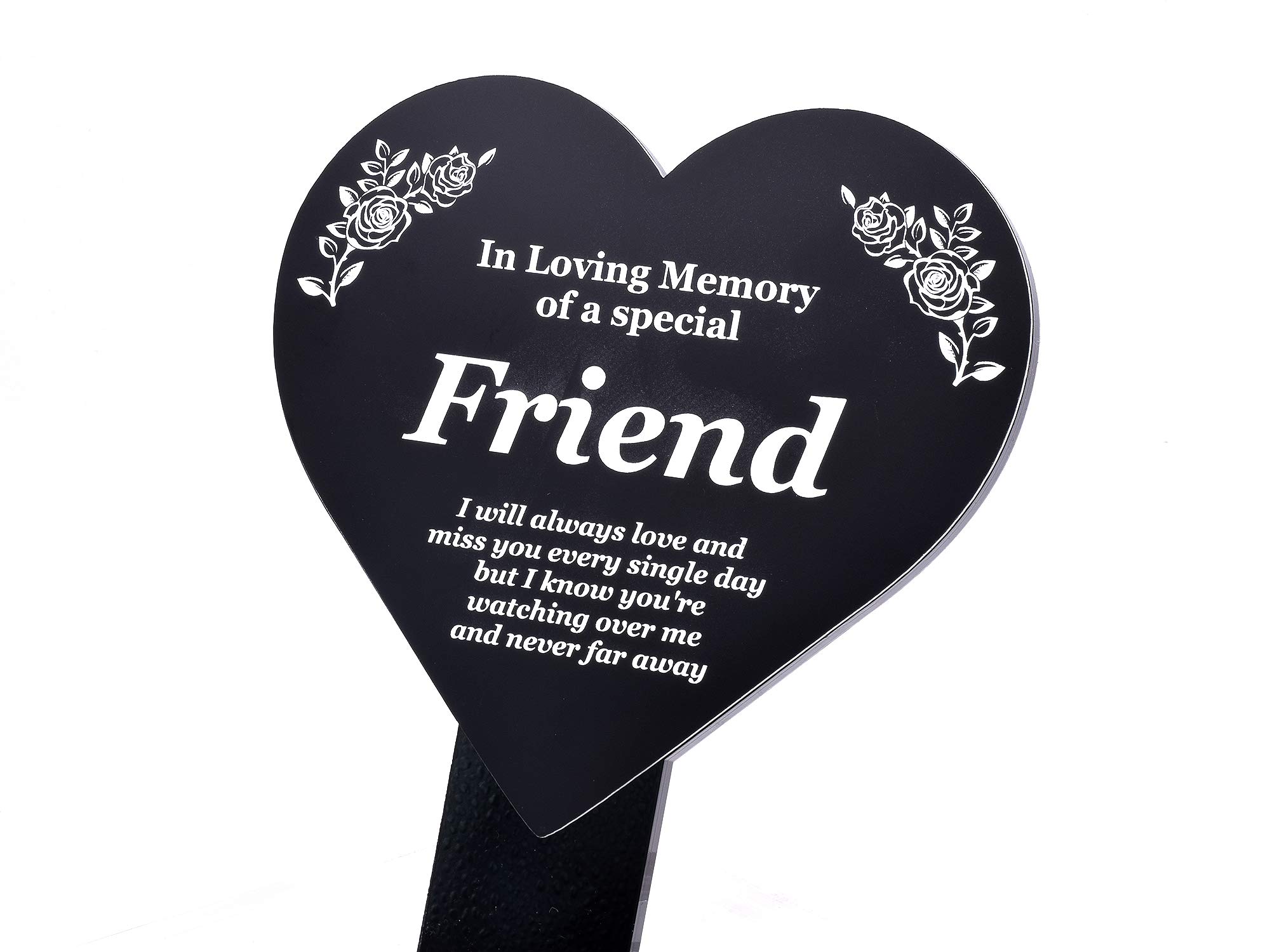 Special Friend Memorial Remembrance Plaque Stake, HEART SHAPE - Black and White, Waterproof, Outdoor, Grave Marker, Tribute, Plant Marker