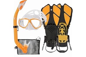 HH HHAO SPORT Kids Mask Fins Snorkel Set Snorkeling Packages, with Diving Mask, Snorkel, Adjustable Swim Fins, Mesh Bag, Anti-Fog Anti-Leak Snorkeling Gear for Kids for Snorkeling Swimming Diving