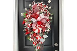 GIGAWOOD 2023 Christmas Candy Cane Wreath for Front Door Red White Teardrop Candy Cane Christmas Stairway Decorations Christmas Wreath with Candy Cand Christmas Ball Onrnament for Home Indoor Decor