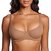 DOBREVA Women's Unlined Balconette Bra Underwire Supportive Plus Size Smooth Scoop Neck