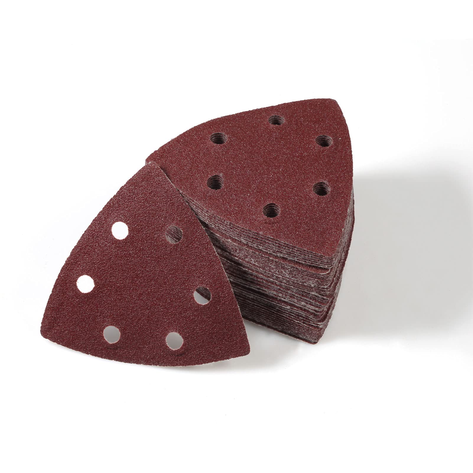 LEONTOOL 50 Pcs Triangle Sanding Pads 3.5-Inch, Hook and Loop Sanding Disc 6 Holes, Detail Sandpaper 100 Grit, Sanding Sheets Sanding Paper for Wood Metal Polishing