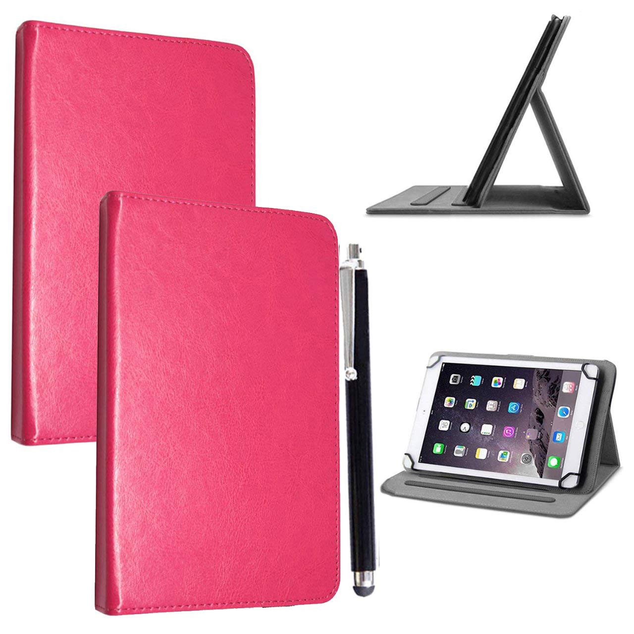 10inch Tablet Case Cover - Universal Leather Stand Case Folio Cover Magic Leather 360° Rotating Case Fits for ALL 10" Inch & 10.1" Inch Android Tablets tab + Stylus Pen (PINK CASE COVER)