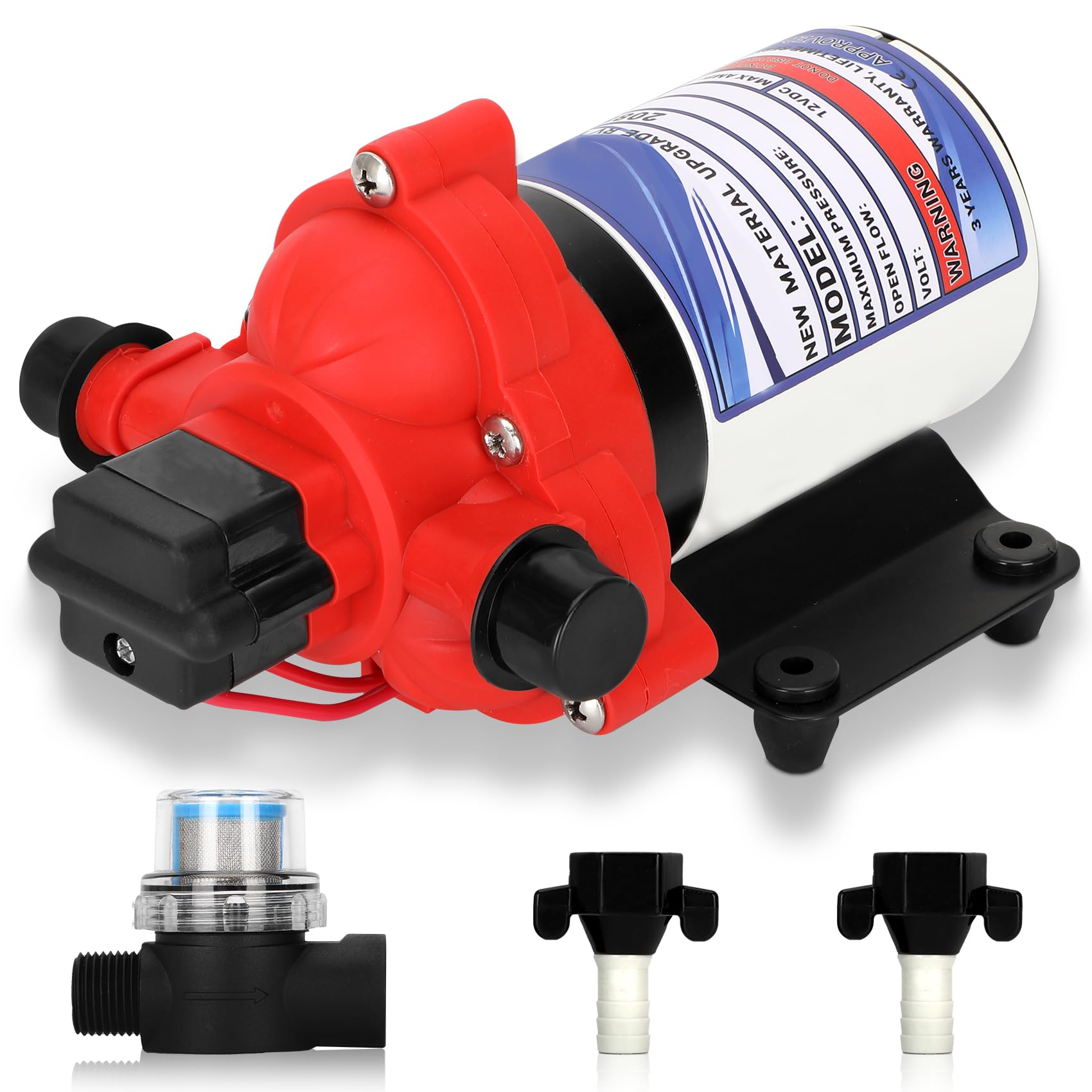 2088-422-144 RV Water Pump – 12V, 3.3 GPM, 45 PSI Diaphragm Pump With 1/2" MNPT For RVs & Cabins