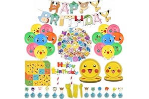 SVZIOOG Birthday Party Supplies,134 pcs Party Decoration Including-Tablecloth,Plates, Napkins,Knife,Spoon,Fork,Cake Topper,Balloons,Cupcake Toppers,Stickers,Banner