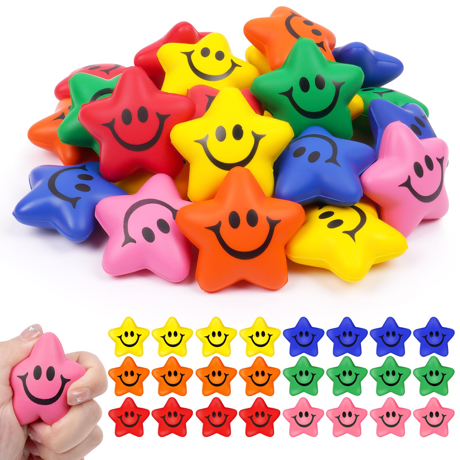Ainiv 24 PCS Star Ornaments, Star Funny Motivational Stress Balls, Mini Fun Anti-Stress Balls for Adults, Hand Exercise Stress Relief Balls Toys for Anxiety Stress