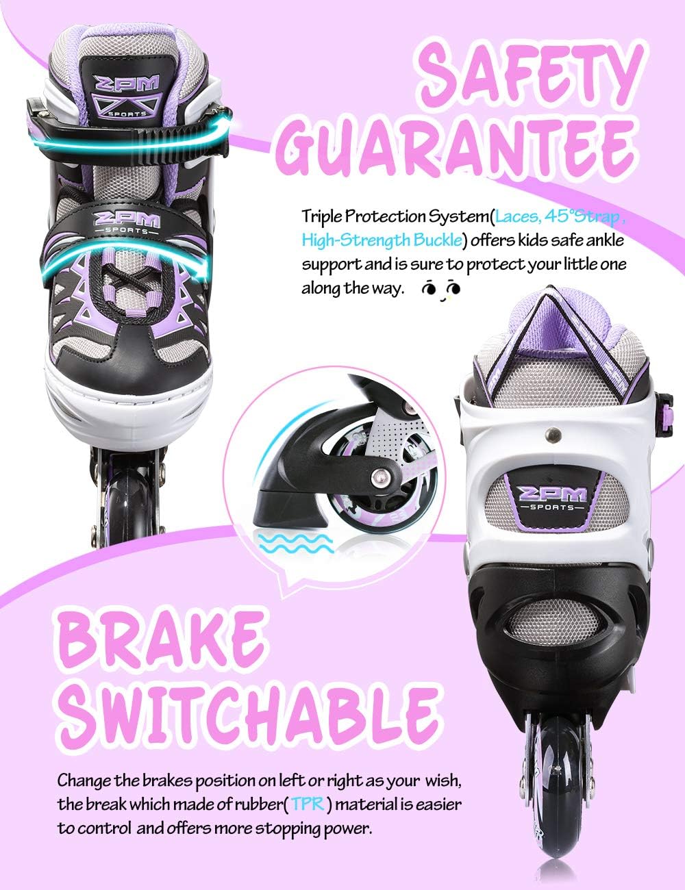 2PM SPORTS Cytia Pink Girls Adjustable Illuminating Inline Skates with Light up Wheels, Fun Flashing Beginner Roller Skates for Kids : Sports & Outdoors