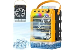 Uniqwamo Misting Fan Portable Compatible for Dewalt 20V/60V Battery(No Battery) or USB Powered, Cooling Fan for Bedroom with 7 Lights, 8H Timer, 1600ML Water Tank for Outside Camping Tent Room Office