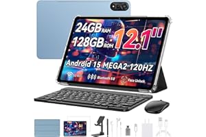 Blackview 12 inch Tablet Android 15,Android Gaming Tablet with Keyboard,24GB+128GB/2TB, SIM Card Slot, Gemini AI with Pen, 2K