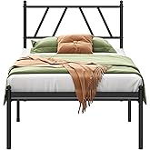 Kujielan Metal Platform Bed Frame with Headboard, 14 Inches Twin Bed, No Box Spring Needed, Steel Slat Support, Black, Easy Assembly