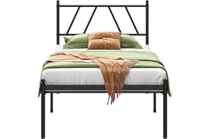 Kujielan Metal Platform Bed Frame with Headboard, 14 Inches Twin Bed, No Box Spring Needed, Steel Slat Support, Black, Easy Assembly