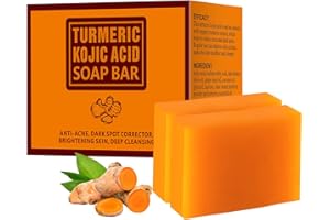 YAFUSIPE Koji Acid Soap for Dark Spots Turmeric Soap for Face and Body Kojic Acid Soap Skin Brightening Tumeric Soap for Acne Dark Spots Hand Soap Bar Acne Curcuma Soap for Blemishes Pimples Face Wash 200g/7OZ