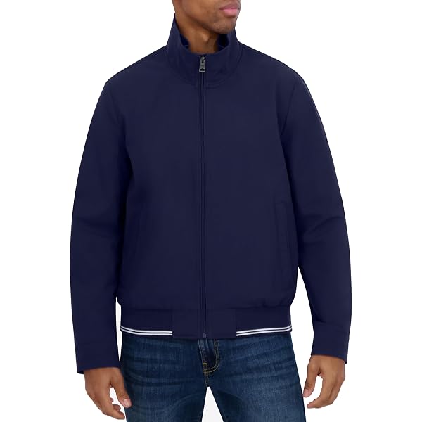 Nautica Water Resistant Mixed Media Bomber Jacket In Navy | ModeSens