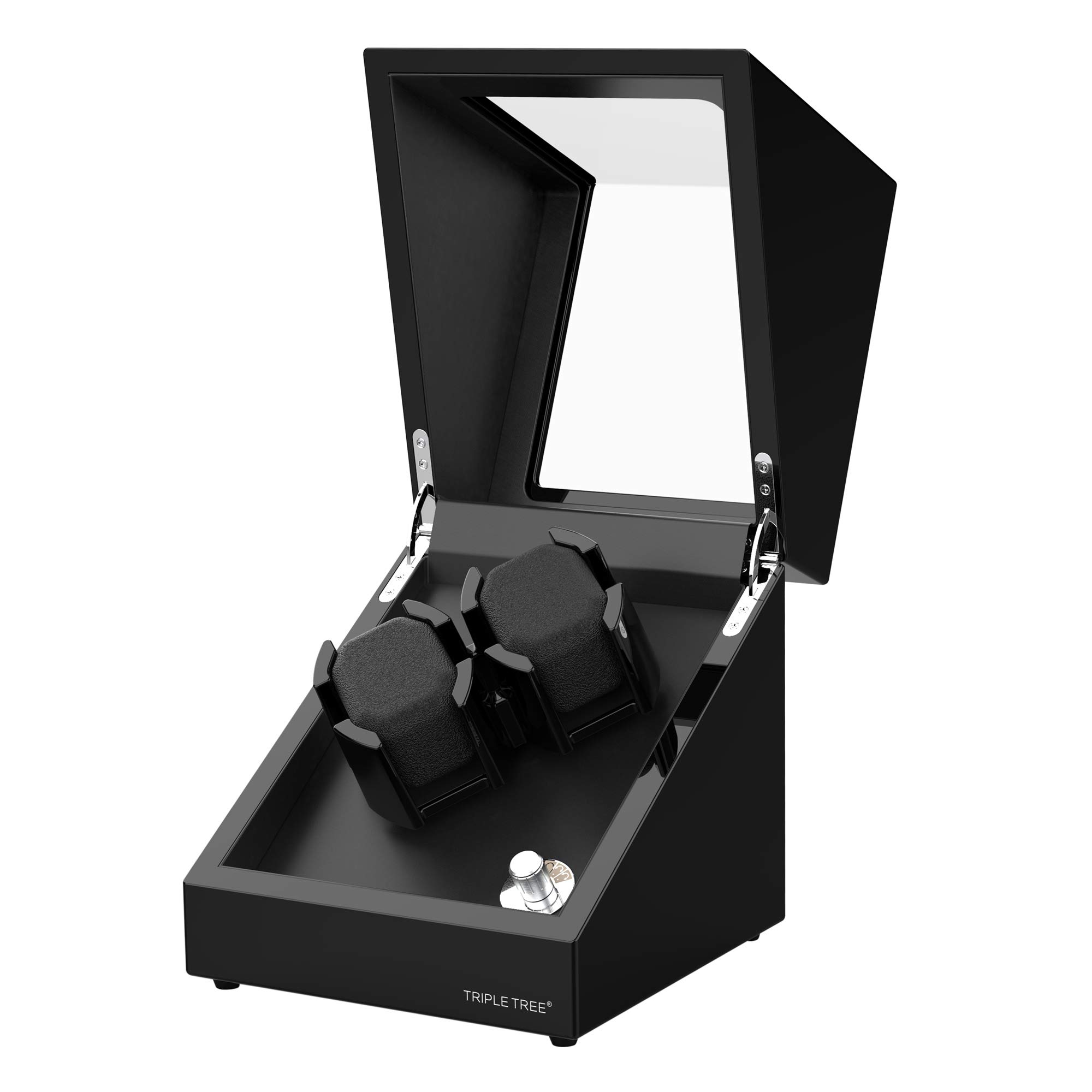 TRIPLE TREE Double Watch Winder for Automatic Watches, Automatic Watch Winder Box in Wood Shell Piano Finish, with Japanese Quiet Motor, Flexible PU-Leather Watch Pillows Hold for Women/Men's Watches