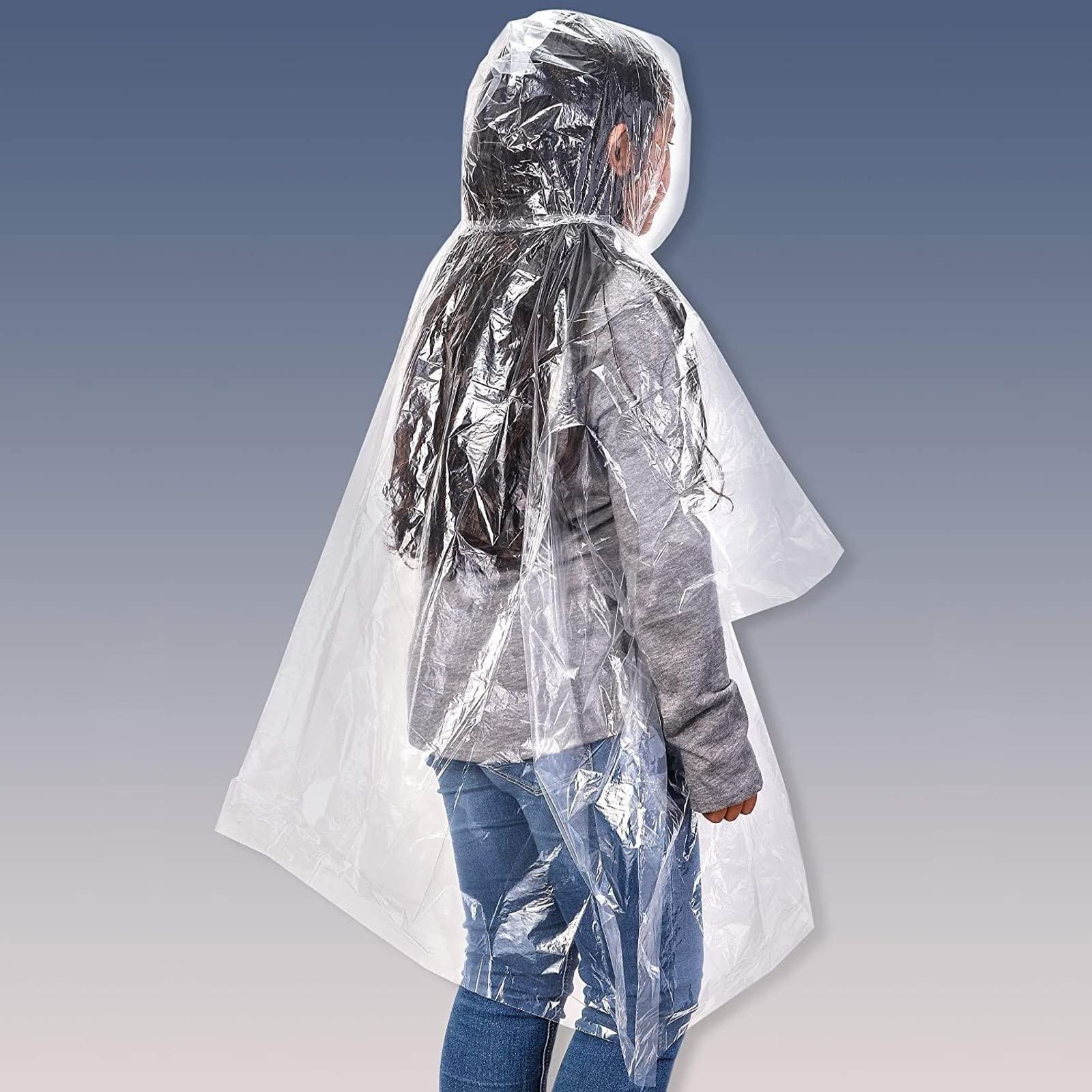 Juvale 10-Pack Disposable Rain Ponchos for Kids - Emergency Plastic Raincoats with Hood for Boys and Girls (Clear)