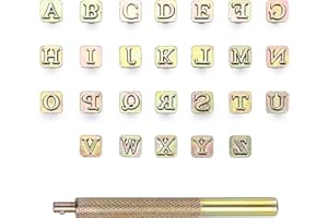OwnMy 27PCS Leather Stamping Tools Kit Includes 26PCS 8mm Capital Letters Alphabet Stamps and 1 Steel Punch Handle, Metal Leathercarft Embossing Stamp Tools for Leather Art Crafts Marking/Working