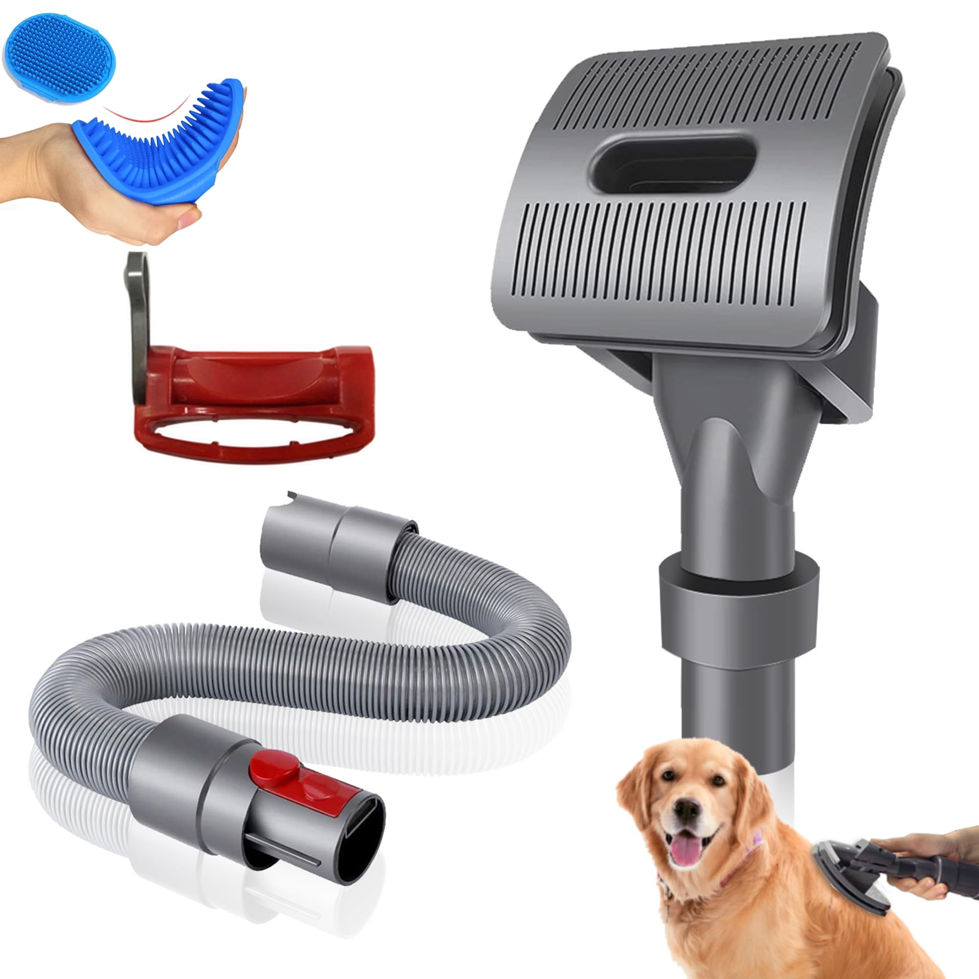 Photo 1 of ****USED, IN GOOD CONDITION, POSSIBLY MISSING PARTS*** Pet Dog Grooming Attachment Kit Compatible with Dyso V7 V8 V10 V11 V12 V15 Vacuums Cleaners, Pet Grooming Kit with Extension Vacuum Hose & Trigger Lock & Grooming Brush, Grooming Tools for Dog and Cat