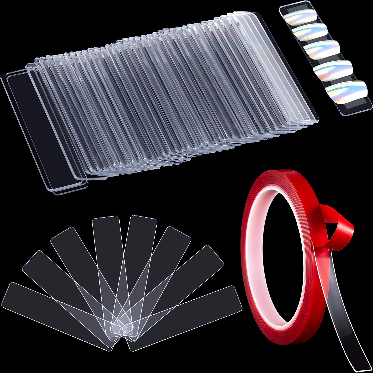 Photo 1 of 150 Pieces Transparent Nail Display Holder with 5 Meters Double Sided Tape, Acrylic Fake Nail Tips Display Stand with Removable Double Sided Mounting Tape for Nail Salon Color Chart