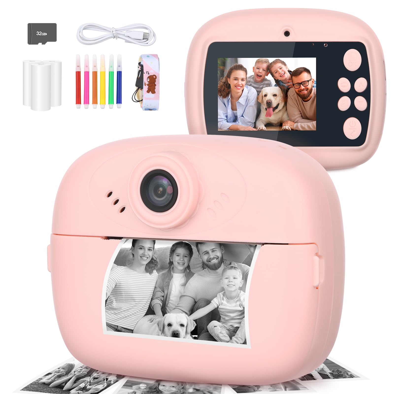 Kids Instant Print Camera - 3.0" Screen, 14MP/1080P, Includes 32GB Card & Paper, Toy Camera For Ages 3-12 (Birthday/Christmas Gift)