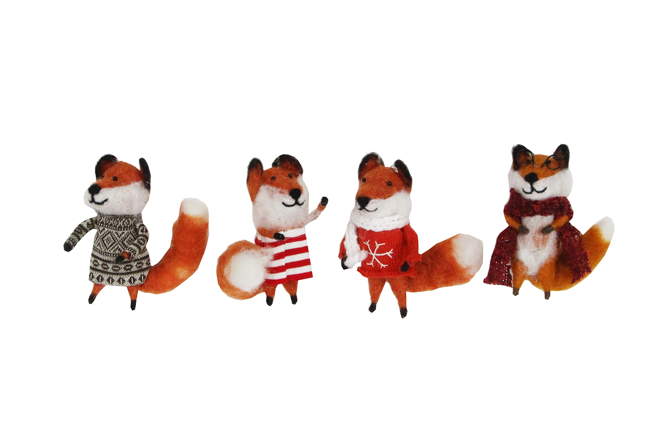 Gisela Graham : Christmas Decorations : Dressed Foxes (Set of 4)