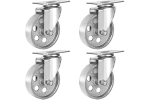 ONLINE BEST SERVICE 4 All Steel Swivel Plate Caster Wheels Heavy Duty High-Gauge Steel Gray (4" Metal Swivel Caster Gray - No Brake)