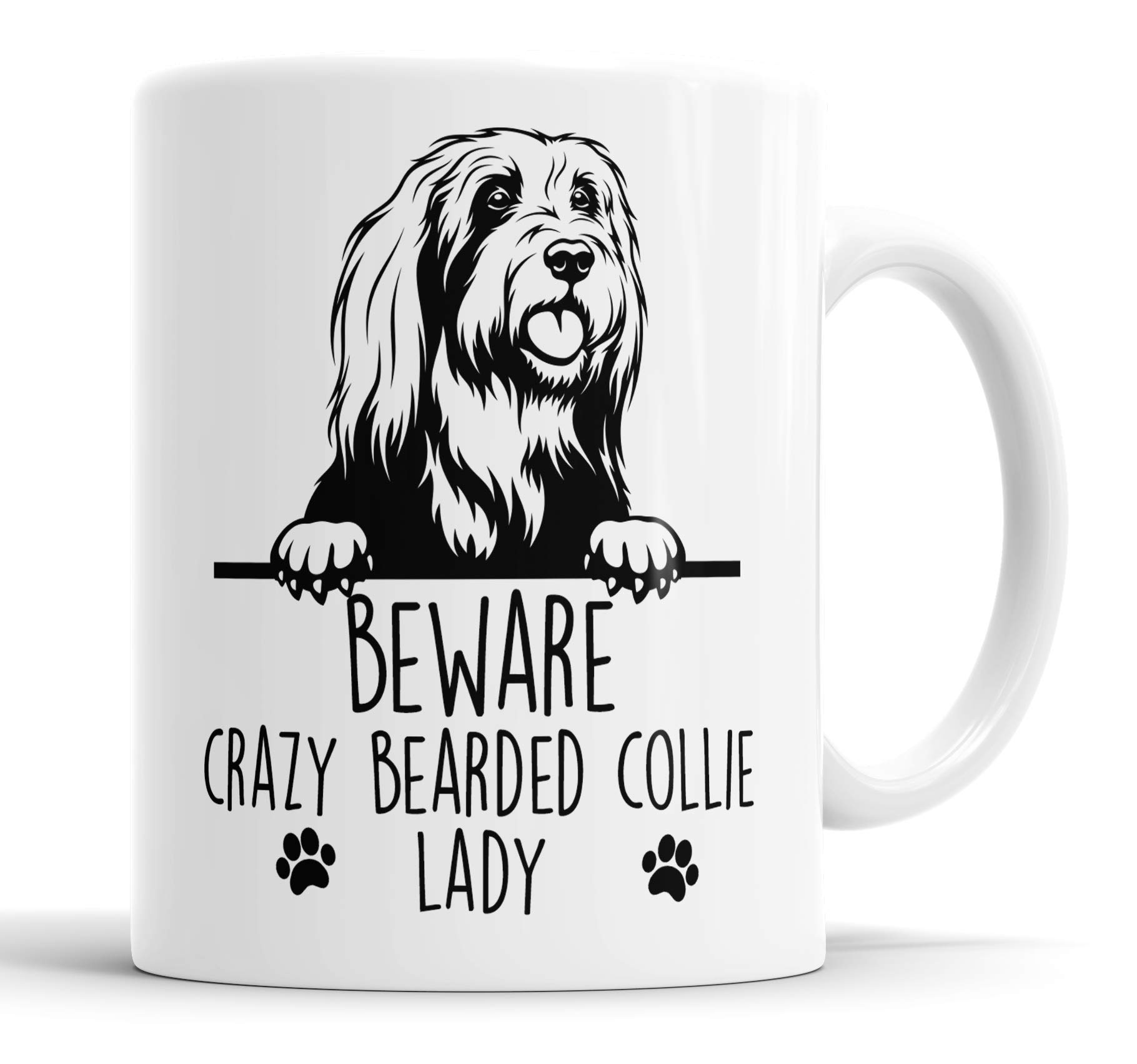 Faithful Prints Bearded Collie Beware Crazy Bearded Collie Lady Mug Pet Present Bearded Collie Dog Mum Dad Friend Joke Funny Gift Cup Birthday Christmas, Ceramic Mug