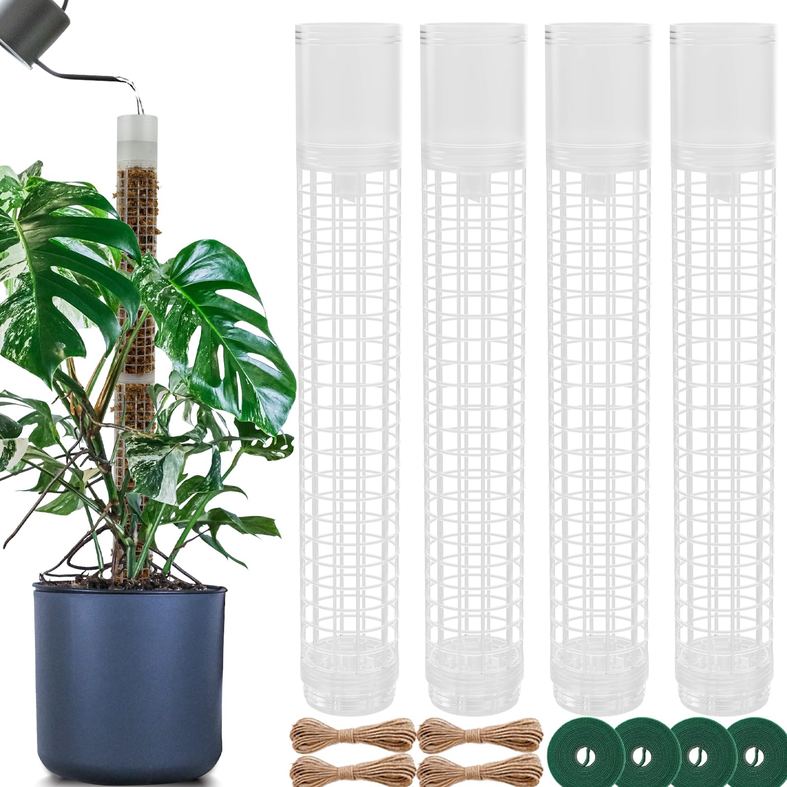 BDHHFAM Self-Watering Moss Stick - 4 x 44 cm Extendable Plant Supports for Indoor Plants - 80 cm Plastic Moss Stick for Training Plants Climbing Up - Use with Moss