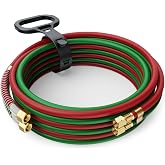 ARCCAPTAIN Grade T Oxygen Acetylene Hose, 1/4" x 25 FT | For Acetylene, Propane &amp; MAPP Gas / 9/16"-18 B Fittings/ Built-in Spring Guards / Flame Welding &amp; Cutting Compatibility