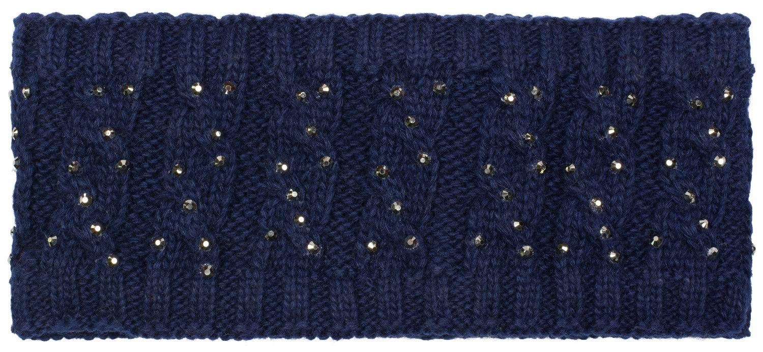 styleBREAKER Women Browband with plait pattern and rhinestones, soft fleece lining, hair band, headband 04026001, color:Dark Blue