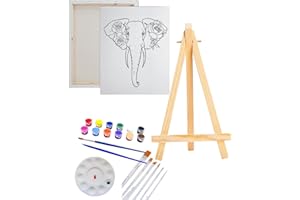 Essenburg Pre Drawn Canvas Paint Kit | Teen, Kids and Adult Sip and Paint Party | DIY Date Night Couple Activity| Canvas Boards for painting| Gift Elephant ((S 8X10 PAINT, EASLE, 10 PAINT BRUSHES))