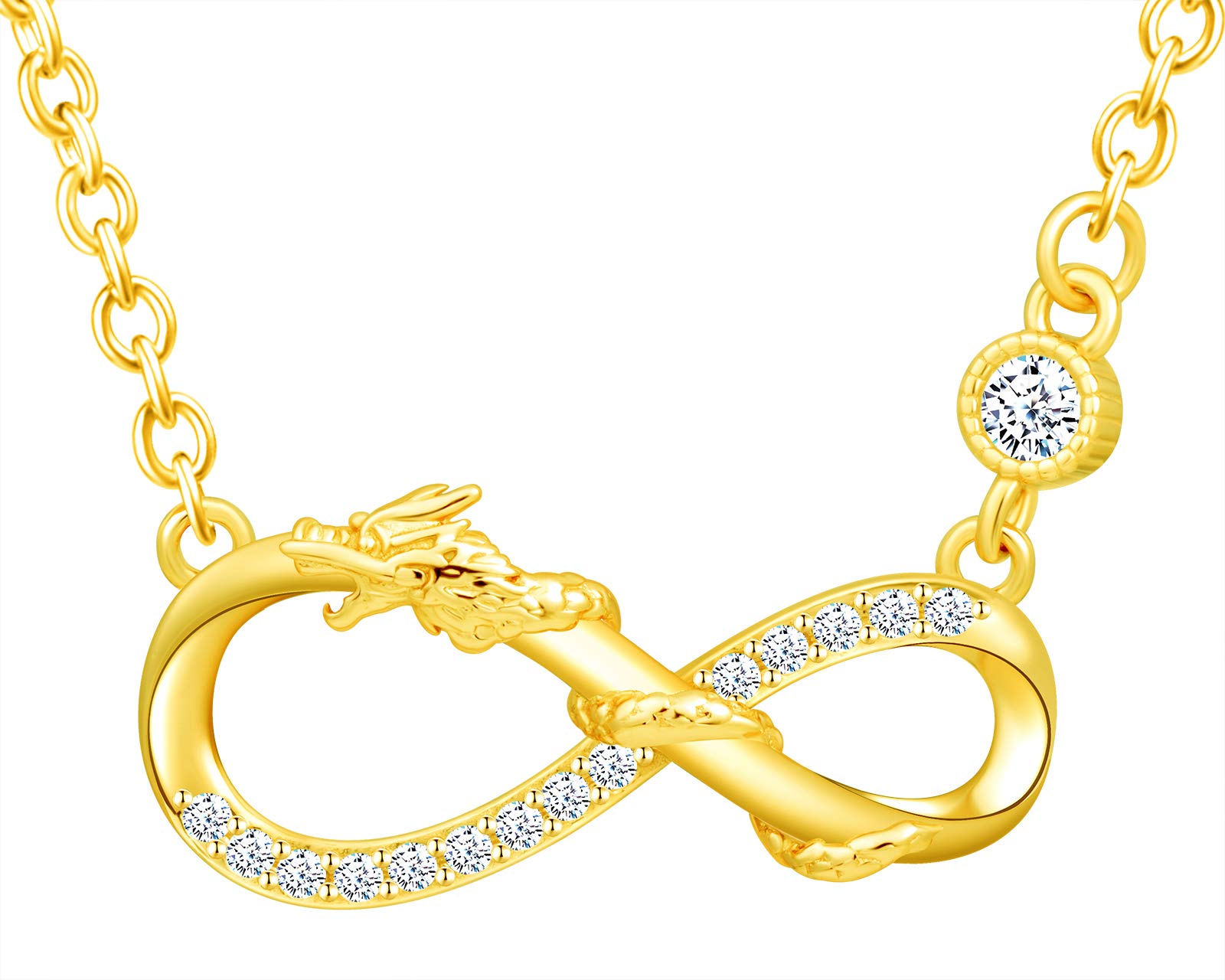 INFINIONLY Women's Girl's Necklace pendant, 925 sterling silver Jewellery Sets, Oriental dragon necklace pendant, gold, Inlaid zircon, animal jewelry-sets