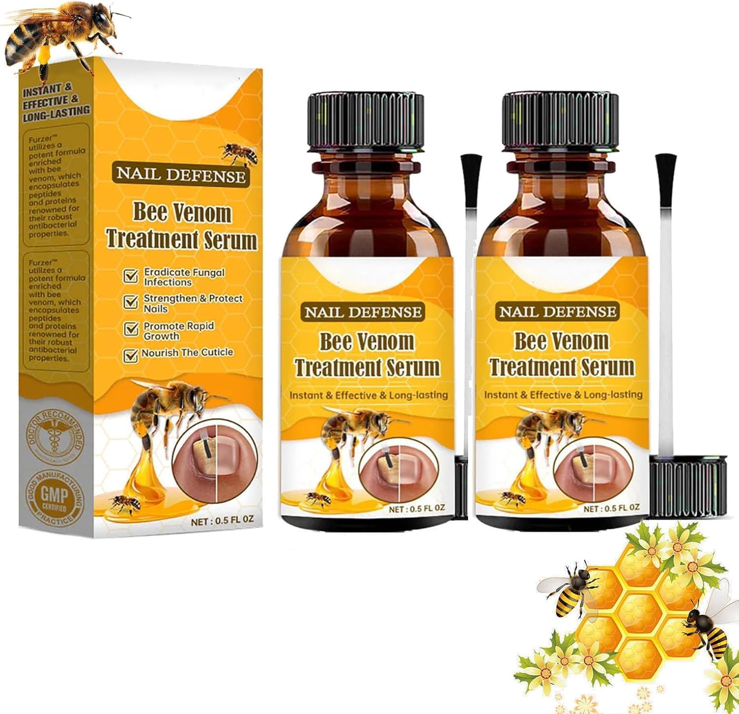 2pcs Furzero Nail Defense Bee Venom Treatment Serum Pro, Bee Venom Nail Serum, Nail Growth and Repair Serum