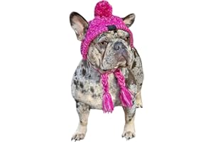 FABULOUS FIDO Knitted Dog Hat with Ear Holes & Adjustable Chin Strap - Warm & Snug Fit Dog Beanie for French Bulldog - Light & Soft yarn Dog Hats - Stylish Dog Accessories & Clothes - Beanies for Dogs(Pink, Medium)