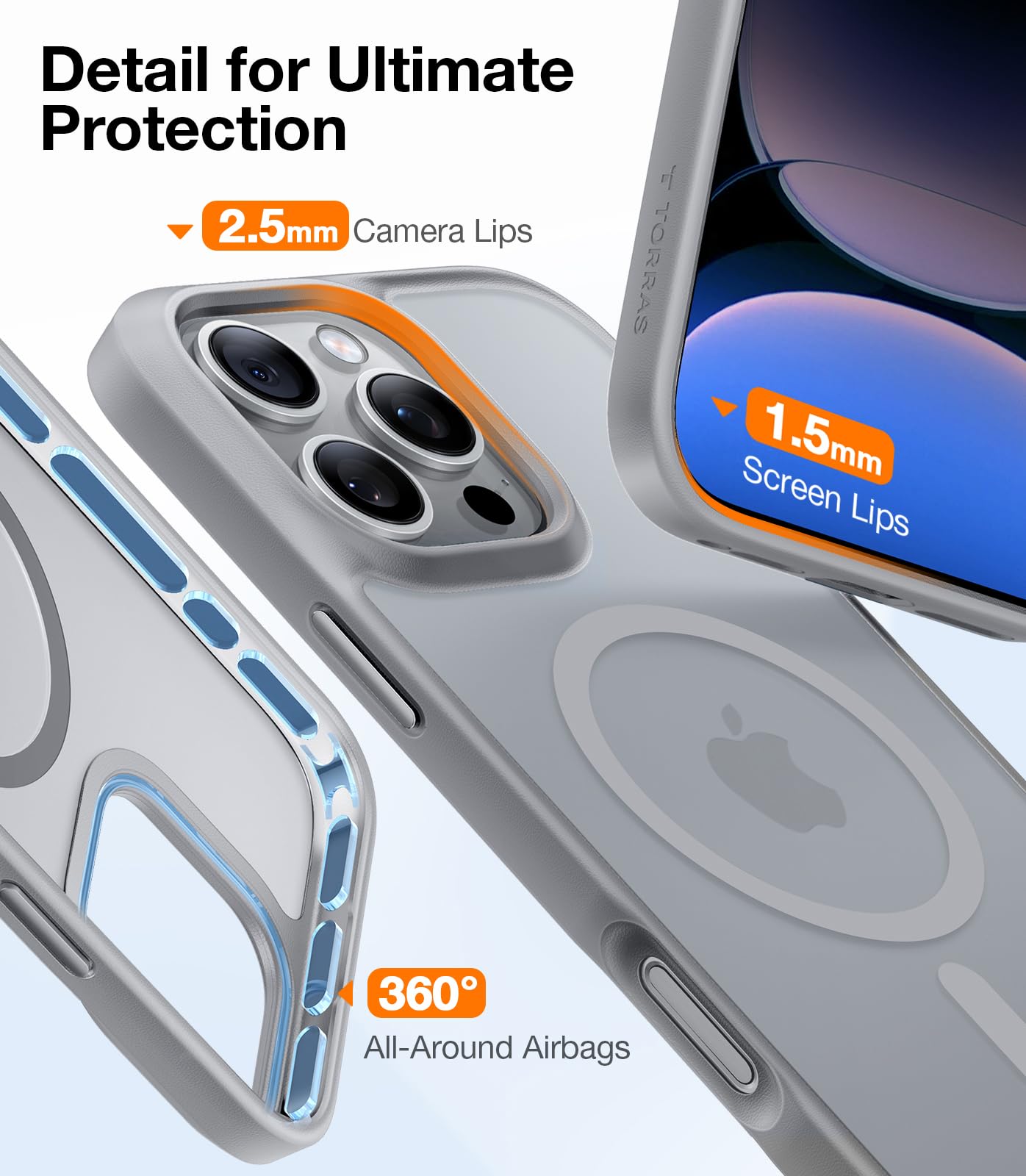 TORRAS Stronger Magnetic & Shockproof for iPhone 16 Pro Case, Military Grade Drop Protection, Compatible with MagSafe, for iPhone 16 Pro Case Slim, Translucent Matte Natural Titanium Gray