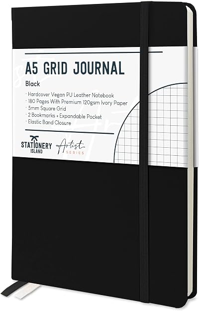 ISLAND A5 Squared Notebook 120gsm 180 Pages Hardback Grid
