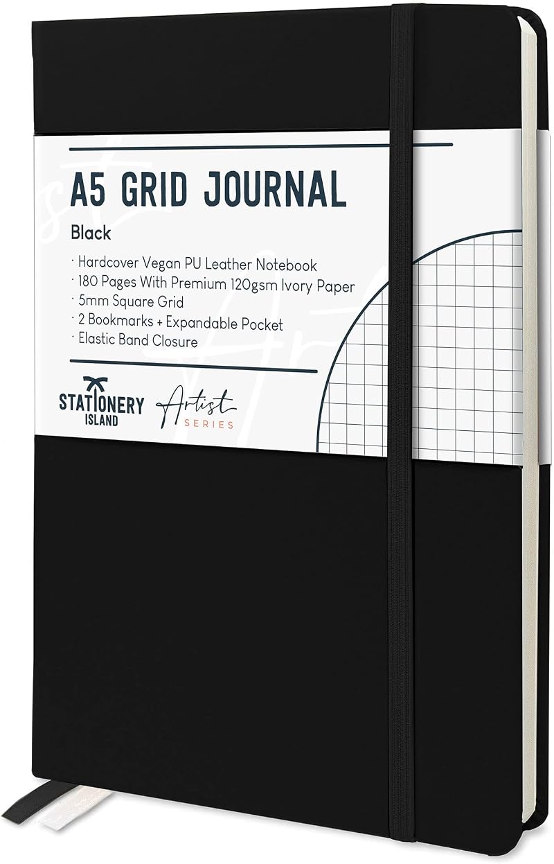 ISLAND A5 Squared Notebook 120gsm 180 Pages Hardback Grid