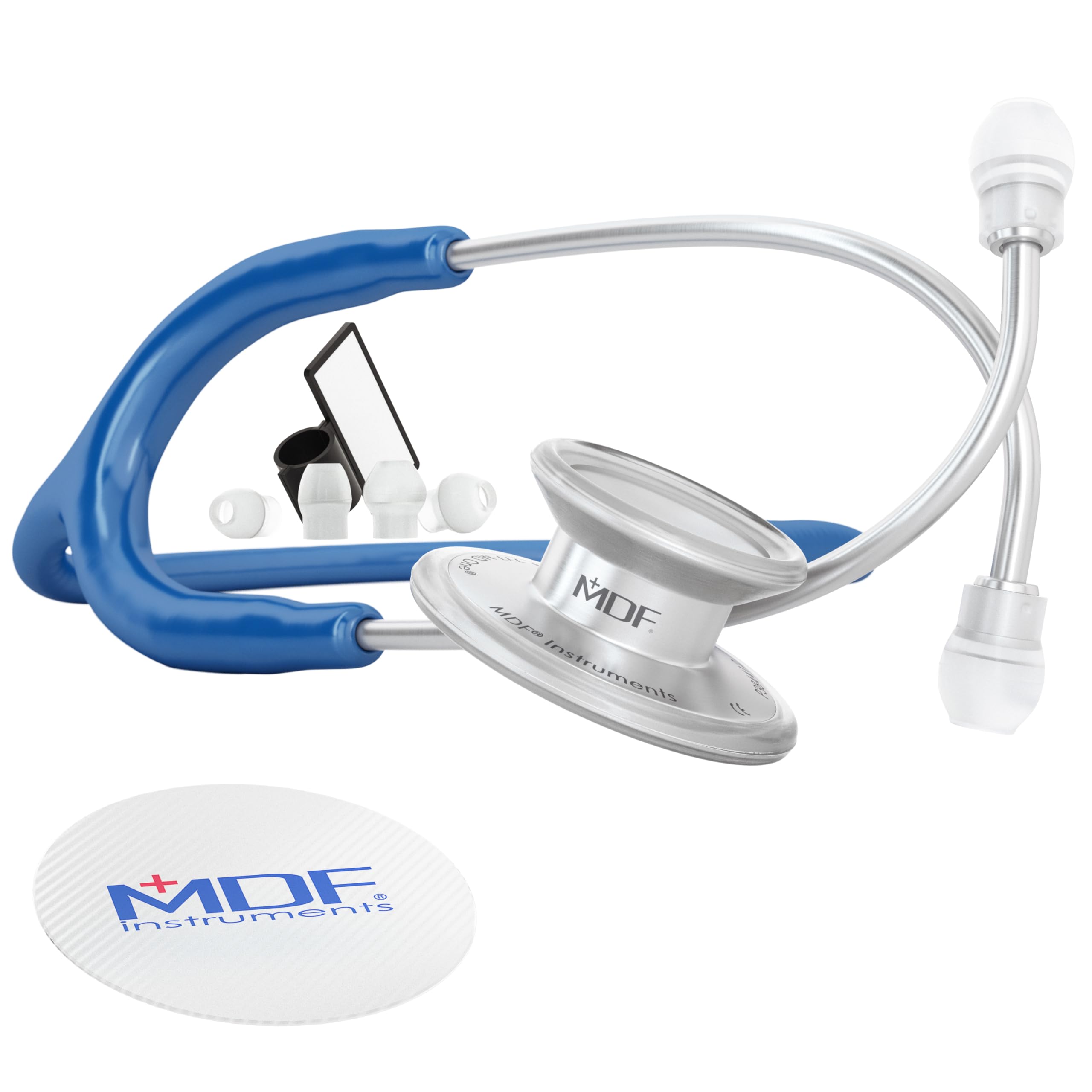 MDF Instruments, MD One Stainless Steel Premium Dual Head Stethoscope, Adult, Royal Blue Tube, Silver Chestpieces-Headset, MDF77710 โ image 1