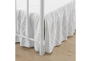 TSUTOMI Bed Skirt Queen Size，Ruffled White Bed Skirt with Split Corners，Queen Bed Skirt 16 Inch Drop, Boho Tufted Shabby Chic Queen Size Bed Skirt, Bed Skirt Queen Size