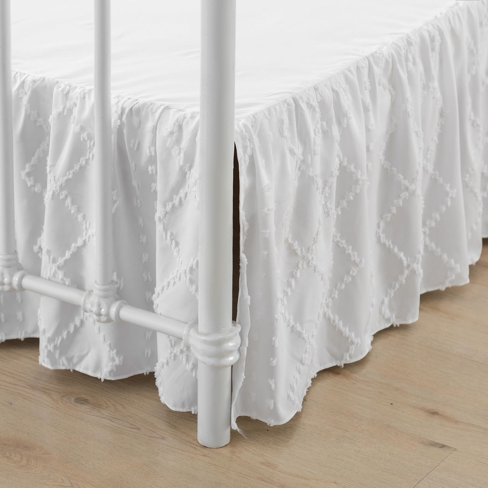 Photo 1 of Bed Skirt Full Size?Ruffled White Bed Skirt with Split Corners?Full Bed Skirt 16 Inch Drop, Boho Tufted Shabby Chic Full Size Bed Skirt, Bed Skirt Full Size