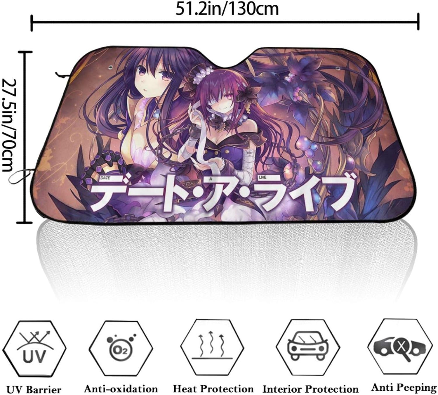 Amazon デート ア ライブ 6 新品 かわいい カーフロントガラスカバー 携帯に便利である 簡単収納 模様を刷り込む 車用サンシェード 130x70cm 車のフロントガラスのサンバイザー サンシェード 車 バイク