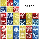 ScivoKaval 30 Pcs Painting Stencil Plastic Drawing Spraying Templates for Kids Crafts, Washable Template Cute Patterns for School Projects, Assorted Colors